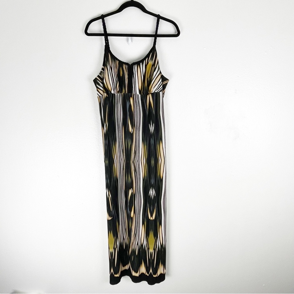 CAROLE LITTLE Black Stripe Braided Straps Midi Dress 14W Casual Beach Resortwear